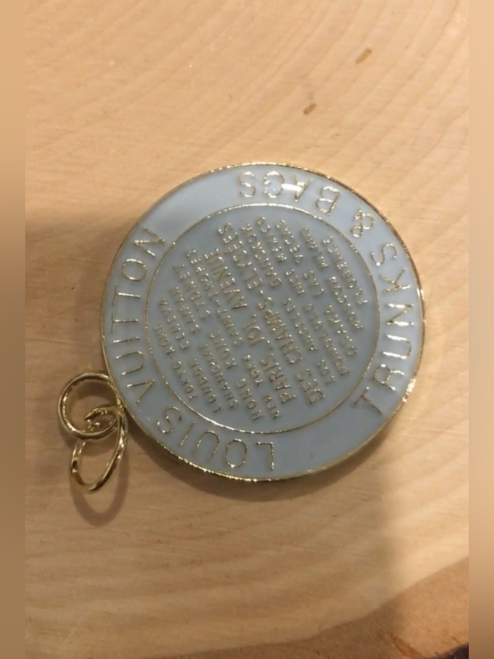 Louis Vuitton Pale Blue and Gold Round Enamel Bag Charm